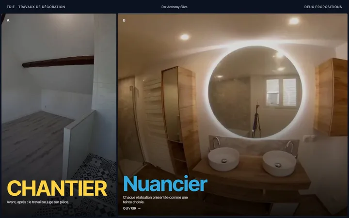 Démo TDIE : la page de choix entre les deux propositions, Chantier et Nuancier.